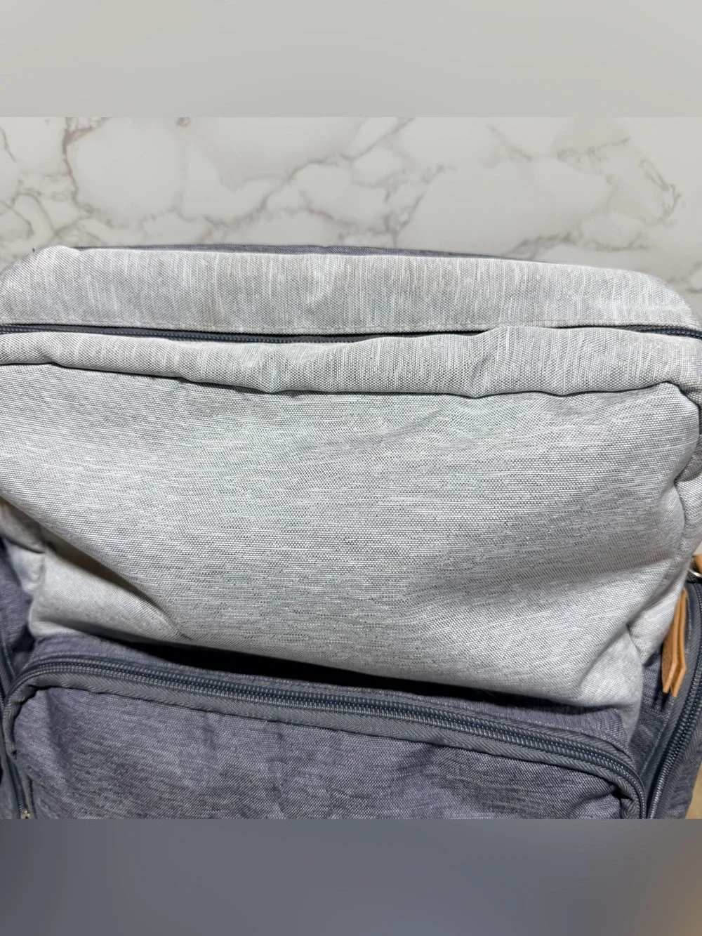 Eddie Bauer First Adventure Two-Tone Gray Diaper Backpack with Tan Accents